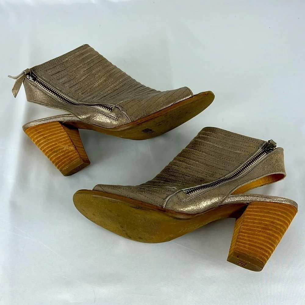 Paul Green Cayanne Peep Toe High Heel Booties SZ 9 US/SZ 6.5 UK Metallic Leather
